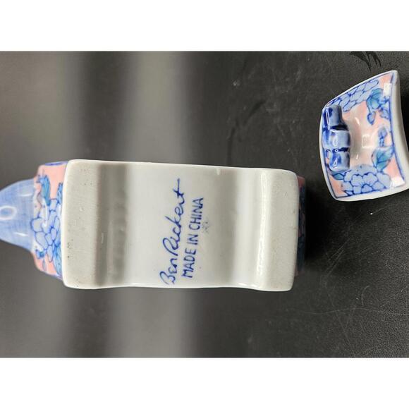 Ben Rickert Chinoiserie Teapot Blue Pink Floral Ceramic Asian Decor 5 In Tall - Picture 9 of 9